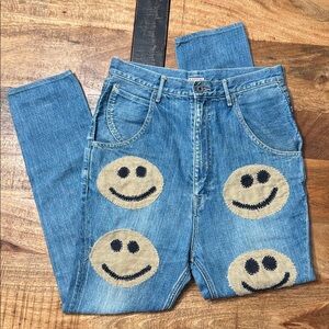 Kapital embroidered denim smiley patchwork jeans